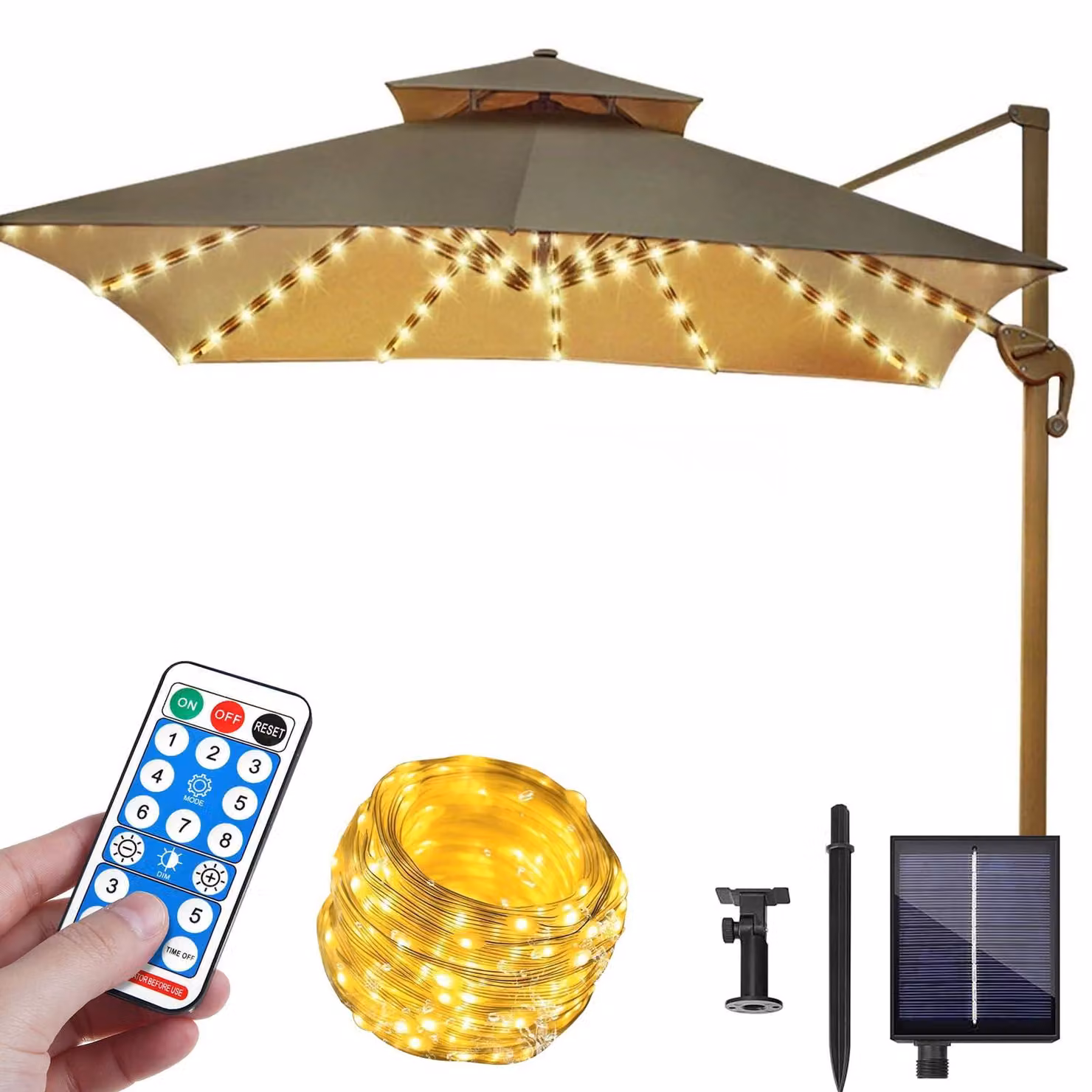 Catena luminosa solare con 104 LED, telecomando, 8 modalità, grado di protezione IP67