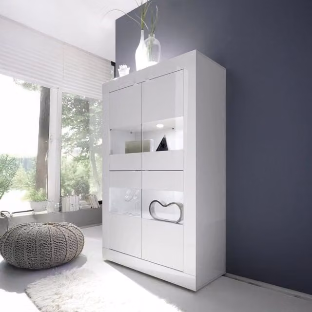Mobile Espositore Suzzara, Vetrina 3 Ripiani, 101.4x42x161.2h cm Bianco Lucido