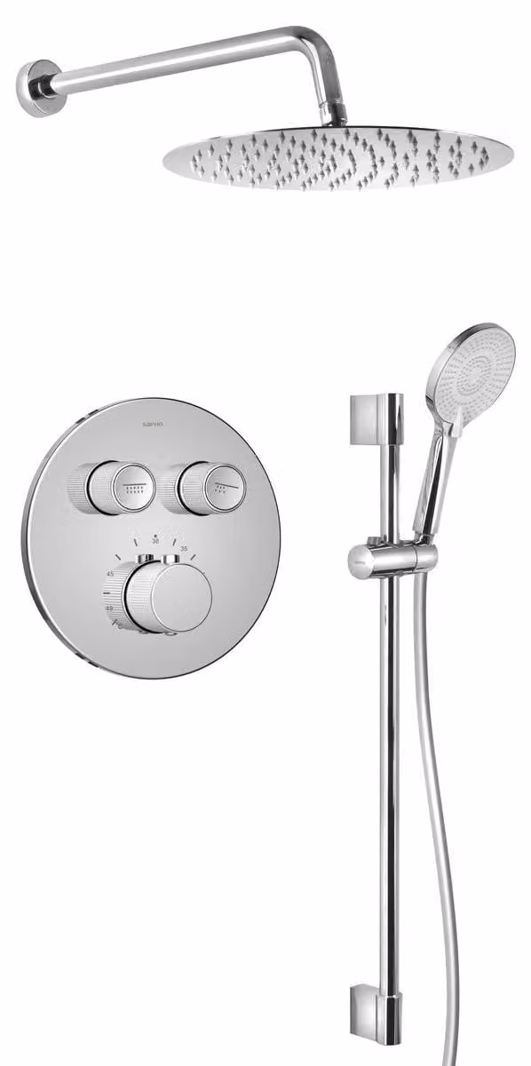 Set doccia termostatico da incasso Sapho Smart Select, a 2 vie, supporto per doccetta, cromato