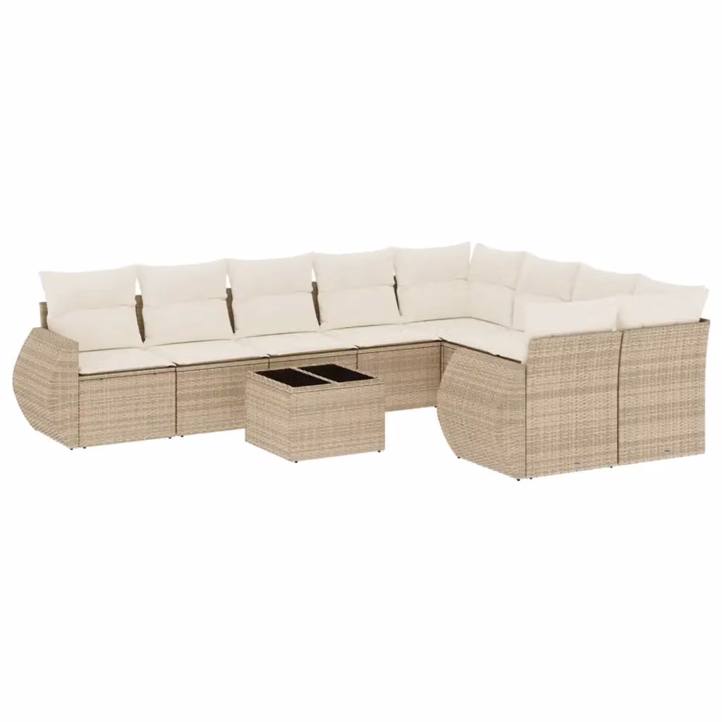 Set Divano da Giardino Moderno VIDAXL in Polyrattan Beige con 10 Pezzi e Cuscini – 2