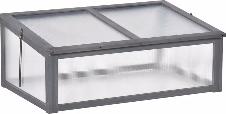 Legno con struttura fredda, mini serra 100 x 65 x 40 cm, serra con copertura, protezione UV, scatola con struttura fredda traslucida, aiuola rialzata resistente all'inverno per giardino, grigio