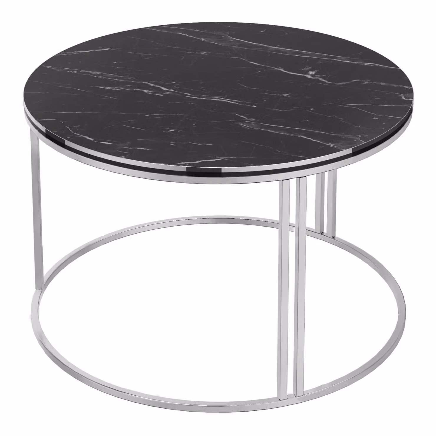 In And OutdoorMatch Tavolino Adele - Rotondo - 50x80 cm - Marmo nero e argento - Truciolare e metallo - Design alla moda