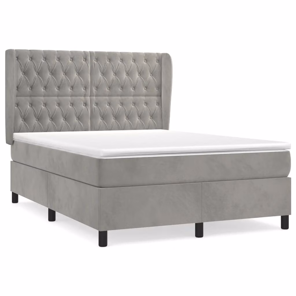Giroletto a Molle con Materasso Grigio Chiaro 140x200cm Velluto
