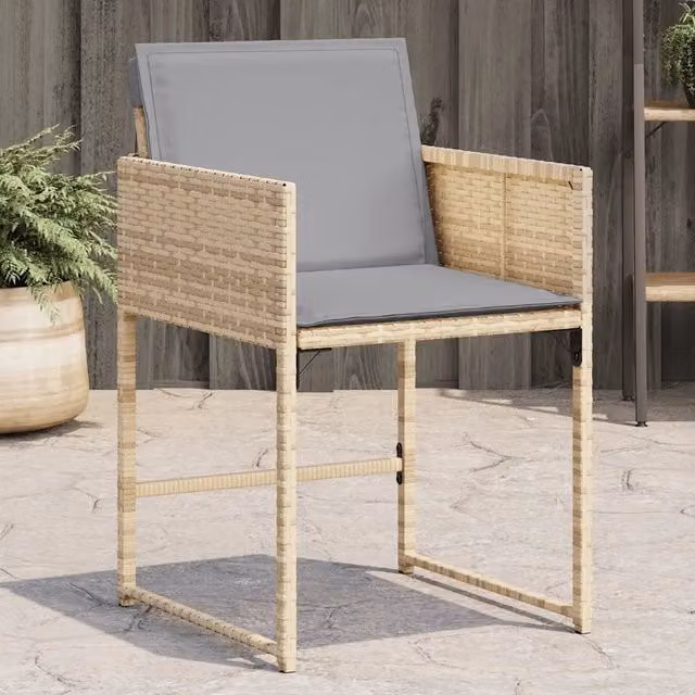 Set di 4 sedie da giardino con cuscini vidaXL in polyrattan beige e grigio con braccioli