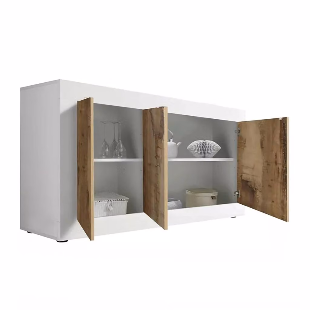 Credenza Faustin DMORA in Bianco e Acacia per Soggiorno e Cucina L 160 x P 43 x H 86 cm – 2