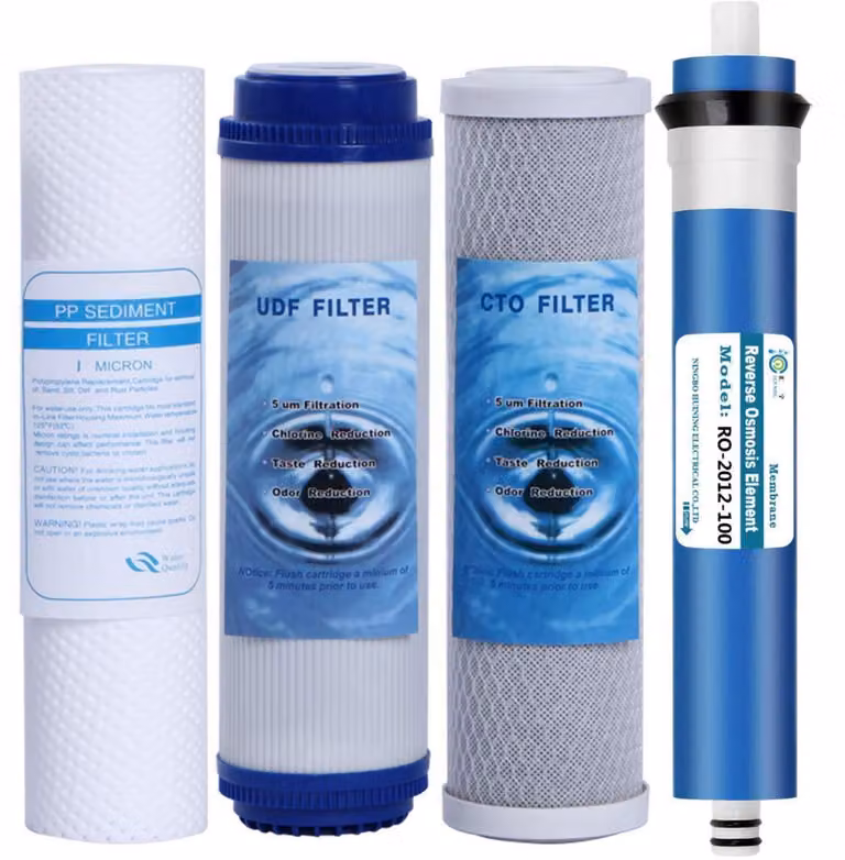 Set di filtri per acqua, cartucce di ricambio da 5 micron, 100 GPD, PP+CTO+UDF, per sistemi di osmosi inversa, diametro 25,4 cm
