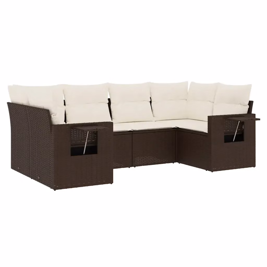 Set Divano da Giardino vidaXL 6 pz a L in Polyrattan Marrone con Cuscini e Tavolino – 2