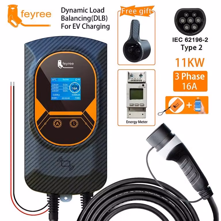 Caricatore per veicoli elettrici, distribuzione dinamica del carico, alta efficienza, 11 kW, 16A, 3 fasi, senza spina