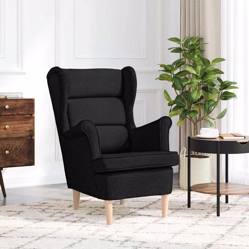 Poltrona moderna vidaXL in tessuto nero con braccioli L/P/H: 74 x 84 x 100 cm