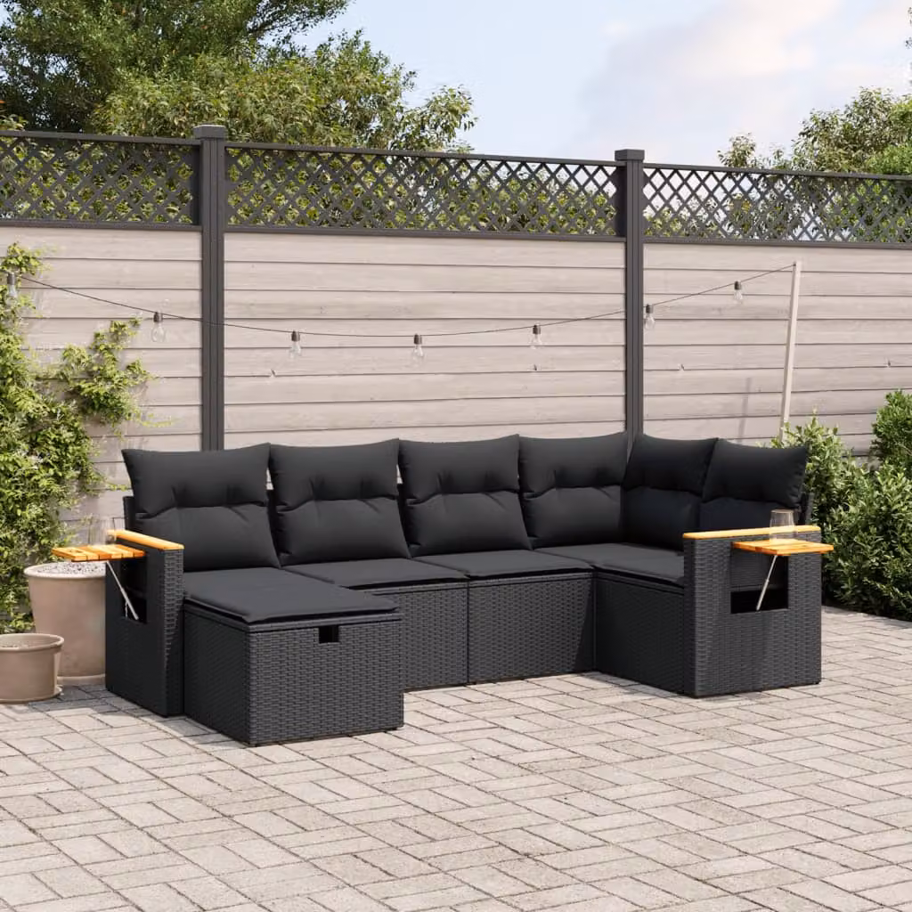 Set Divano da Giardino vidaXL 6 pz a L con Cuscini Nero in Polyrattan e Acciaio – 1