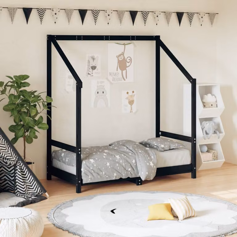 vidaXL Giroletto per bambini in legno massello di pino nero L 70 cm x P 140 cm