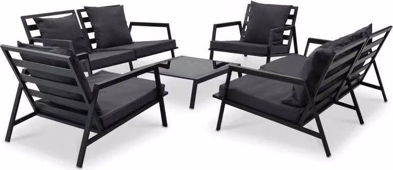 Set da lounge per giardino, 5 pezzi, con cuscini, in alluminio, colore grigio scuro