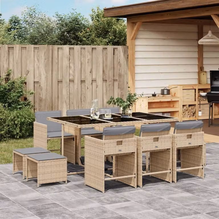 Maison Exclusive - Set Pranzo da Giardino 11 pz con Cuscini Beige Misto Polyrattan