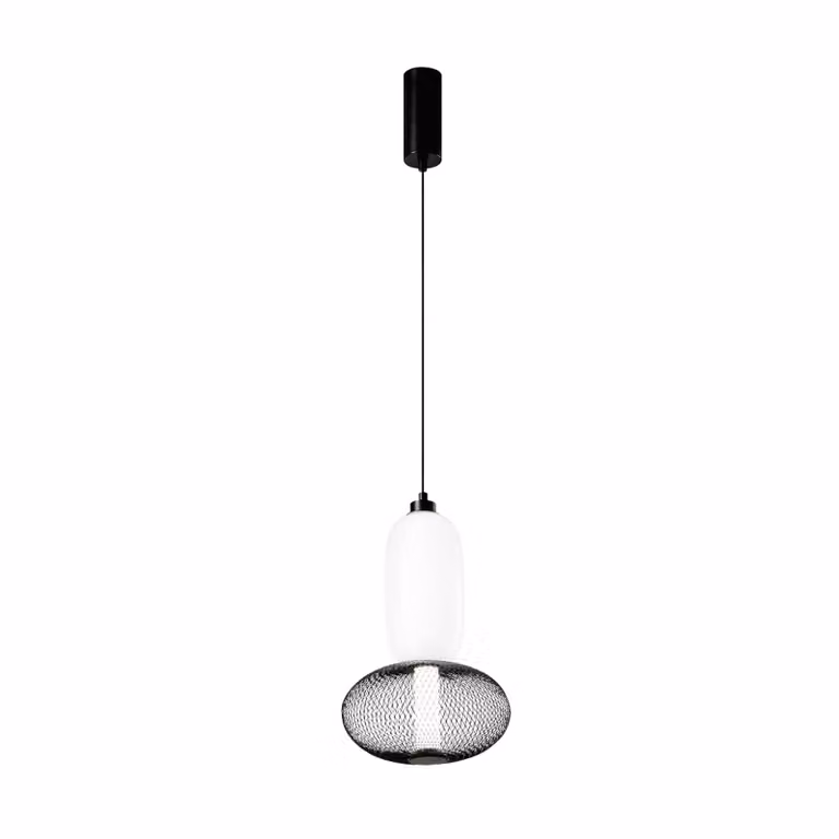 Luce Ambiente Design Lampada LED a sospensione INKAS, altezza 41 cm, nero, vetro/metallo, CCT Inkas, Nero, Soggiorno / Sala da pranzo, Vetro