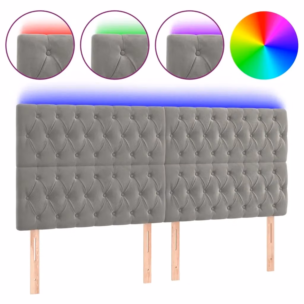 Testiera con LED e porta USB vidaXL in velluto grigio, L: 200 cm, P: 7 cm, H: 118-128 cm – 2