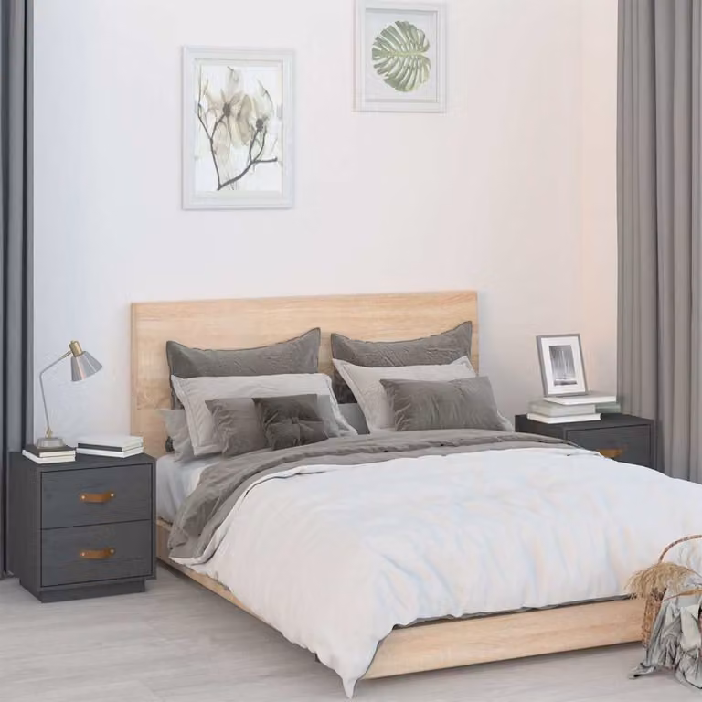 Set di 2 comodini vidaXL in legno massello di pino grigi L: 40 cm, P: 34 cm, H: 45 cm