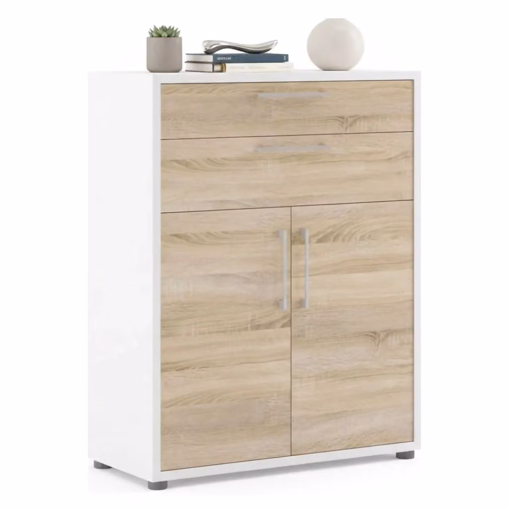 Credenza Agra DMORA, Buffet e Madia da Soggiorno o Cucina, Bianco e Quercia, L: 89 cm, P: 40 cm, H: 113 cm – 2