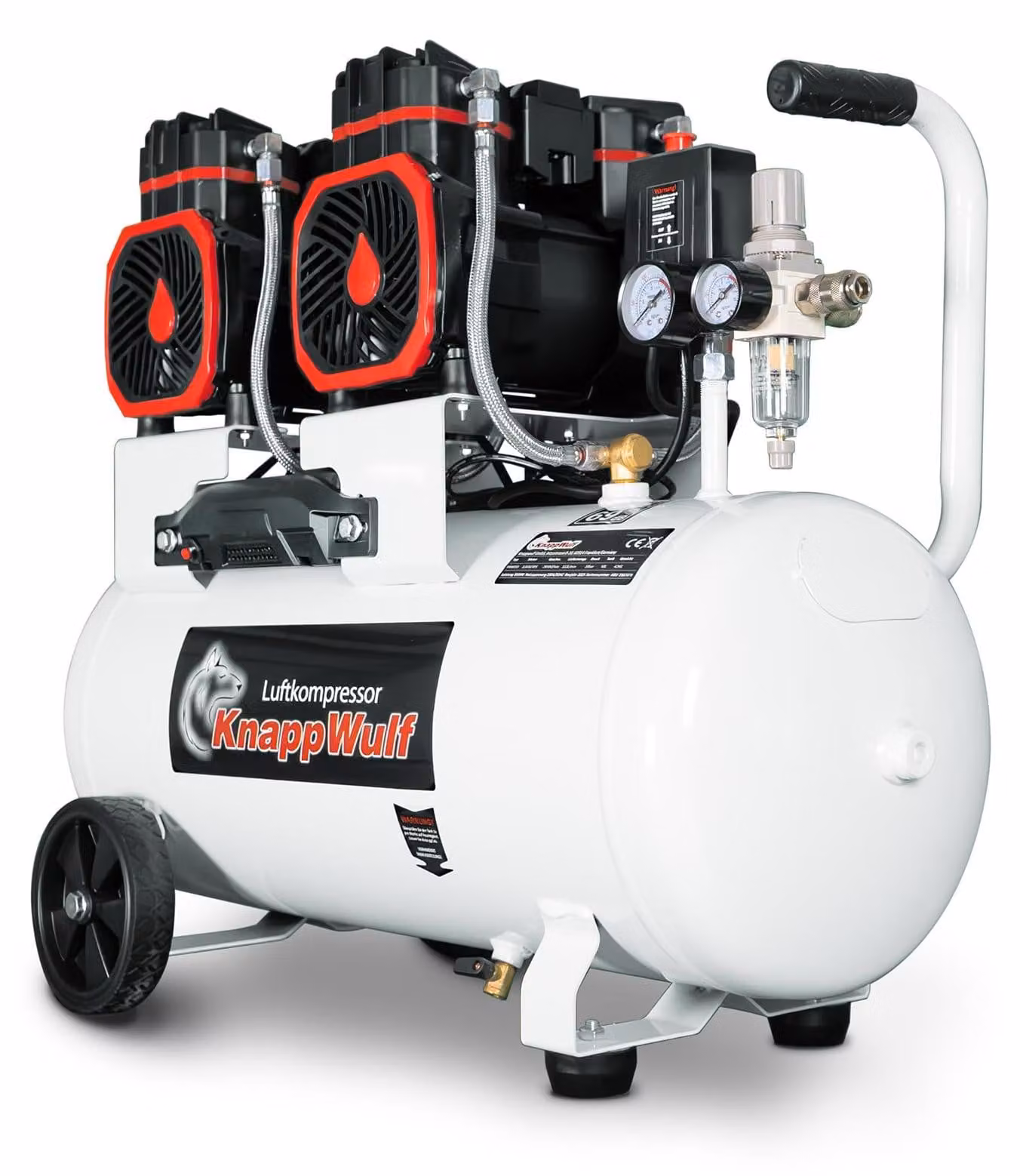 Compressore d'aria silenzioso - Serbatoio da 50 litri - Potenza 3000 W - Pressione massima di esercizio 10 bar - Bianco - Adatto per officine e industria