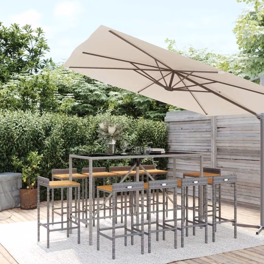 Maison Exclusive - Set Bar Giardino 11pz Grigio Polyrattan e Legno Massello Acacia