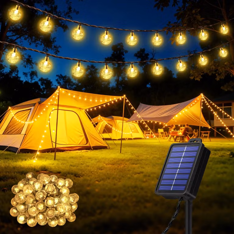 Catena luminosa solare con 60 LED, lunghezza 13,2 metri, luce bianco caldo, grado di protezione IP65