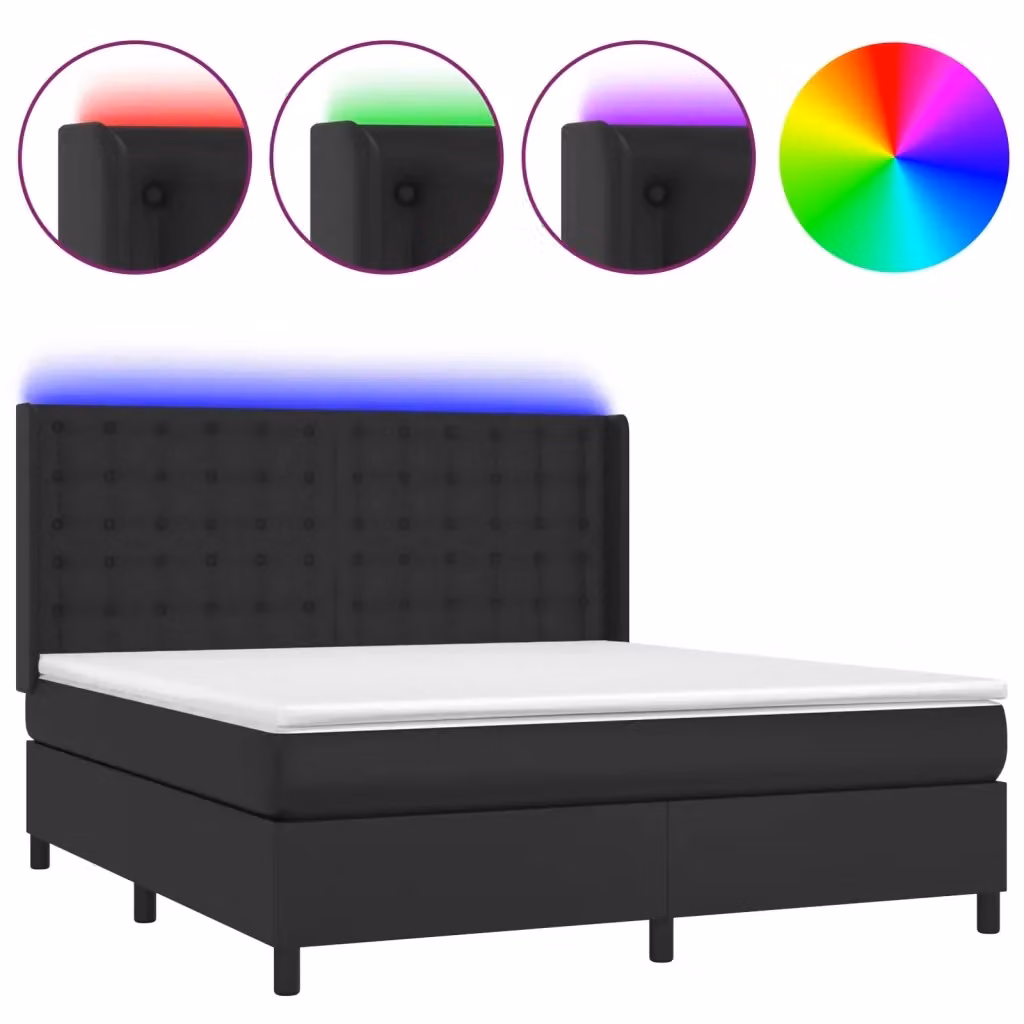 vidaXL Letto a Molle con Materasso e Illuminazione LED in Similpelle Nero L/P/H: 160 x 200 cm – 2