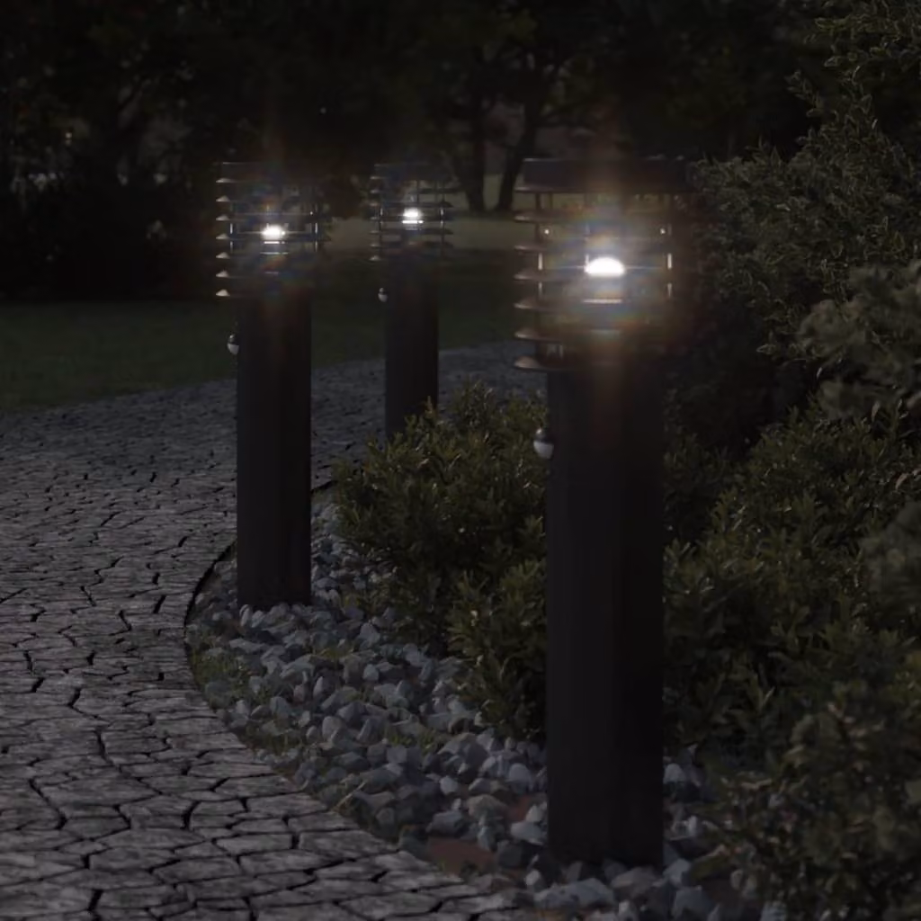Lampada da terra per esterni vidaXL con sensore di movimento, colore nero, in acciaio e metallo, Altezza: 60 cm