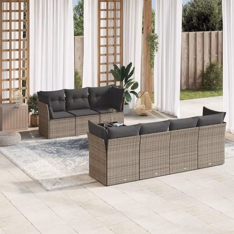 vidaXL Set Divano da Giardino a L 8 pz in Polyrattan Grigio con Cuscini e Tavolino da Caffè