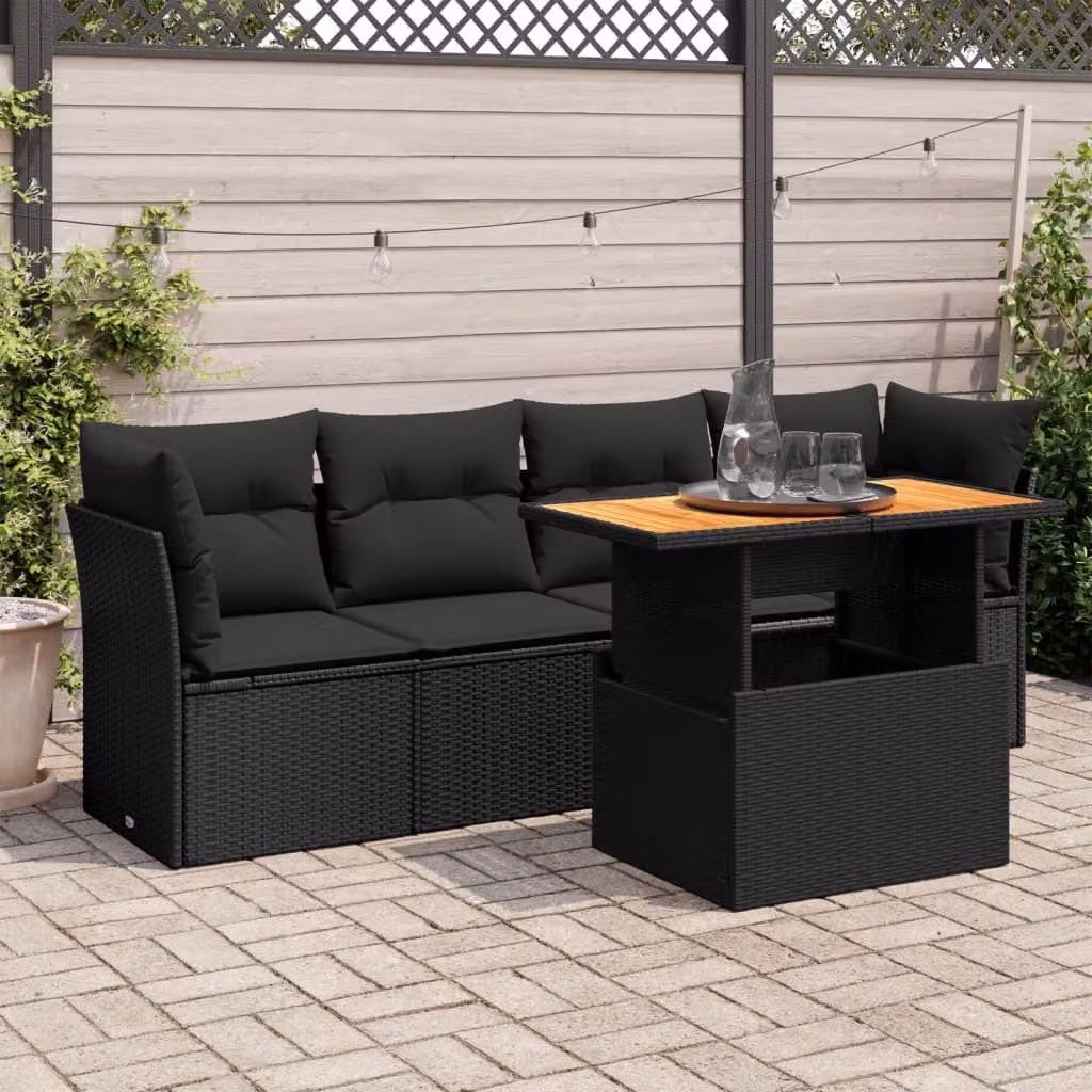 Maison Exclusive - Set Divani da Giardino 5 pz con Cuscini in Polyrattan Nero