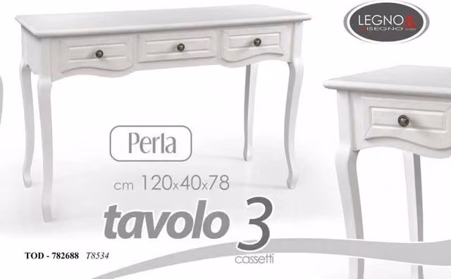 Tavolo bianco shabby elegante cm 120 x40 x 78h tre cassetti