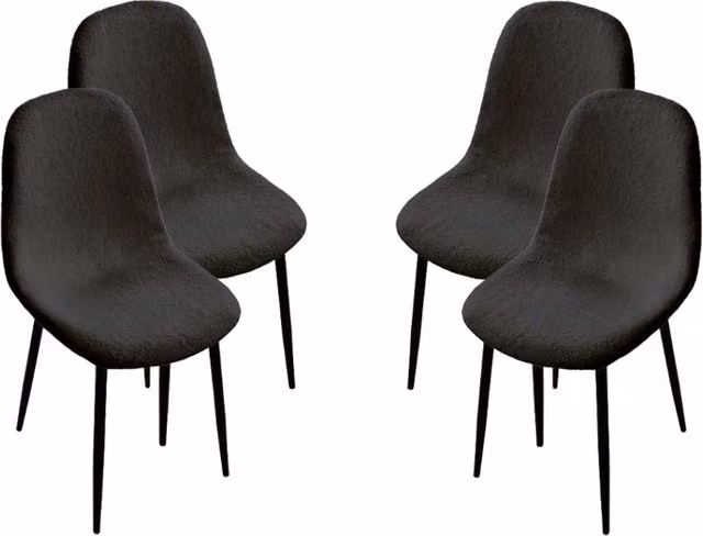 Set di 4 sedie imbottite Teddy di Maury's in tessuto nero con gambe nere L/P/H: 44 x 48 x 88 cm