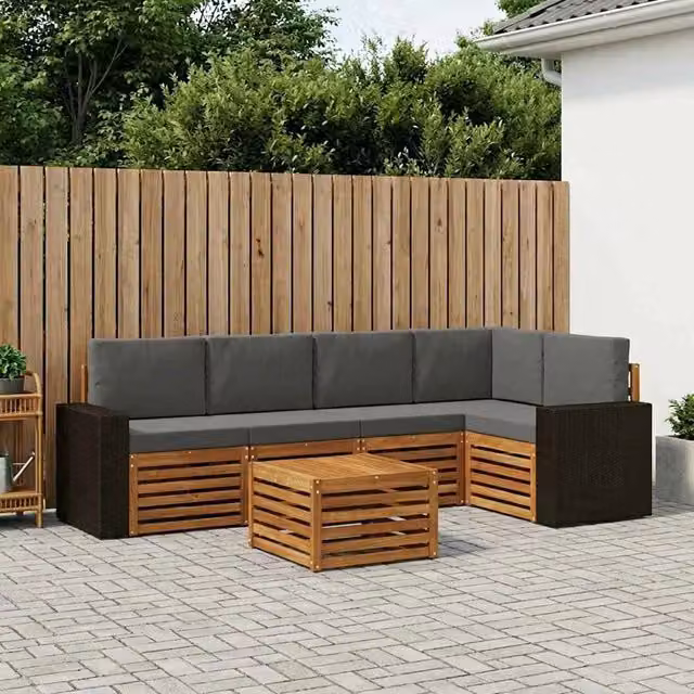 Set di divani da esterno 6 pz Naturale e Antracite Poliestere 3384393