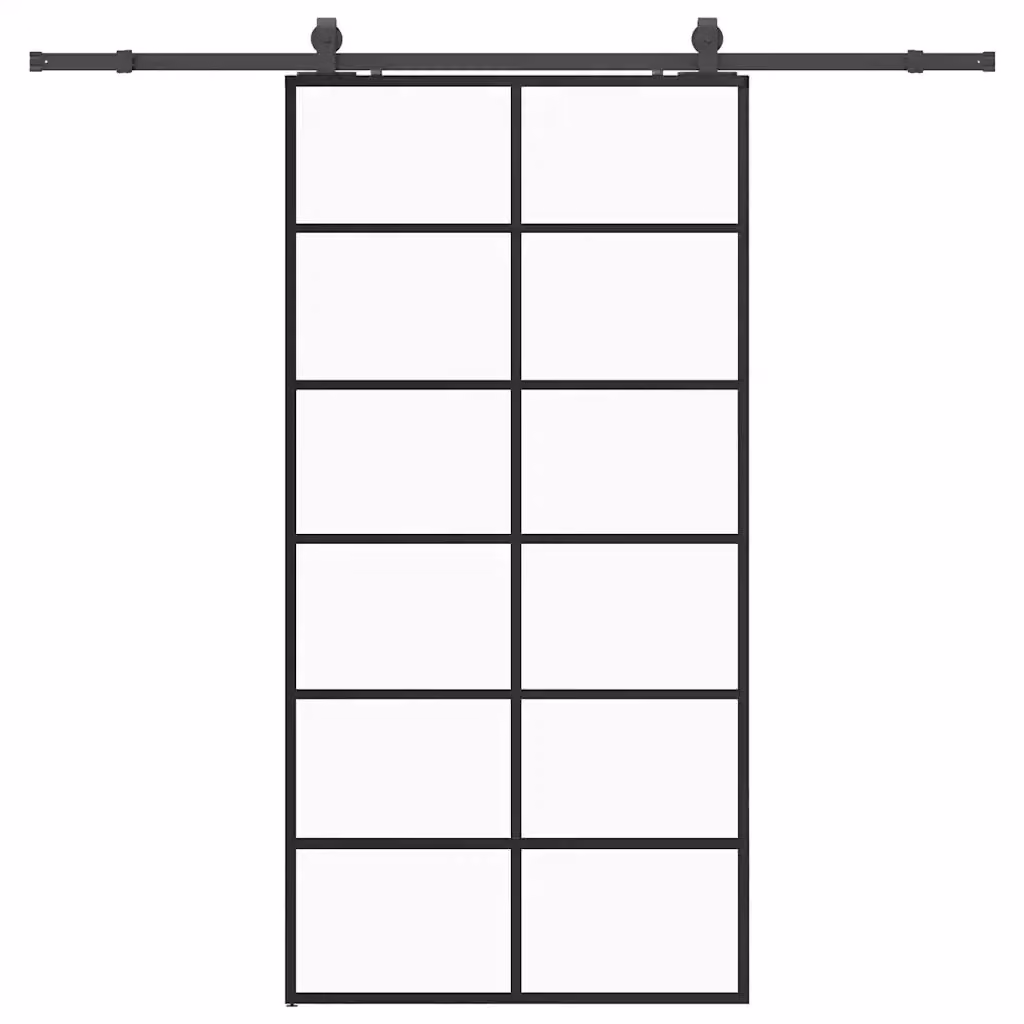 Porta Scorrevole Moderna VIDAXL in Vetro Trasparente con Ferramenta Nera e Alluminio L: 90 cm, H: 205 cm – 2