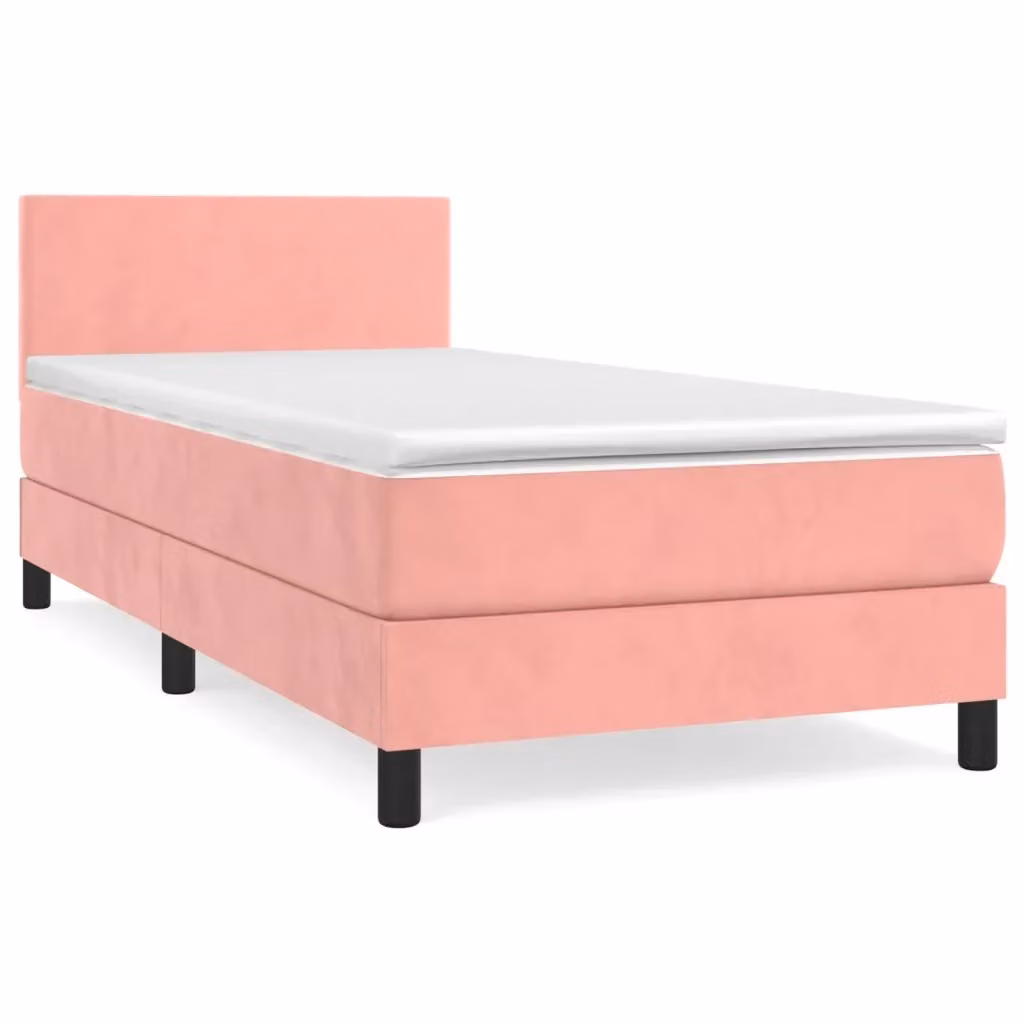Letto con Giroletto a Molle e Materasso Ibrido vidaXL in Velluto Rosa e Bianco L/P/H: 203 x 80 x 78 cm – 2