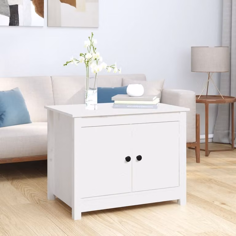 vidaXL Tavolino bianco 71x49x55 cm in legno di pino massiccio - Tavolino - Tavoli da caffè - Tavolino - Tavolino da divano