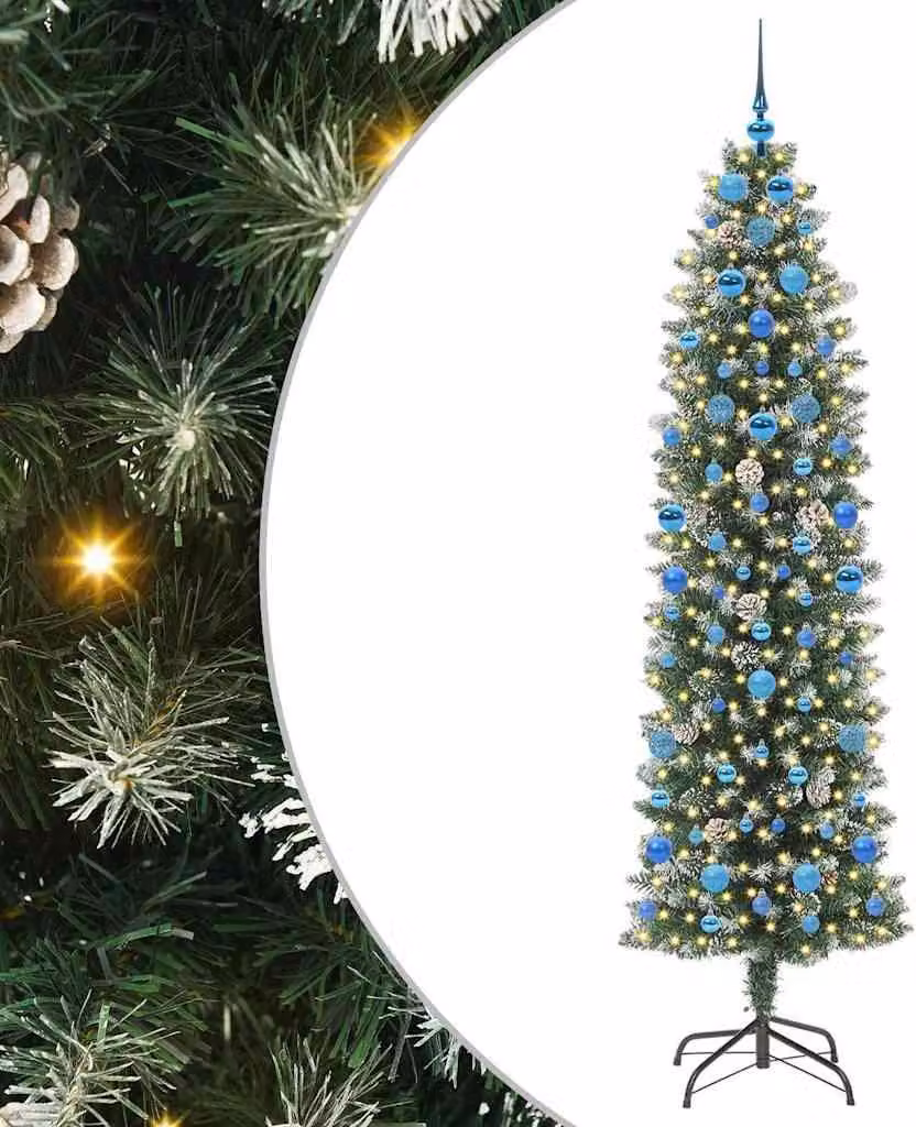 Albero di Natale Artificiale Sottile Verde e Bianco 210 cm