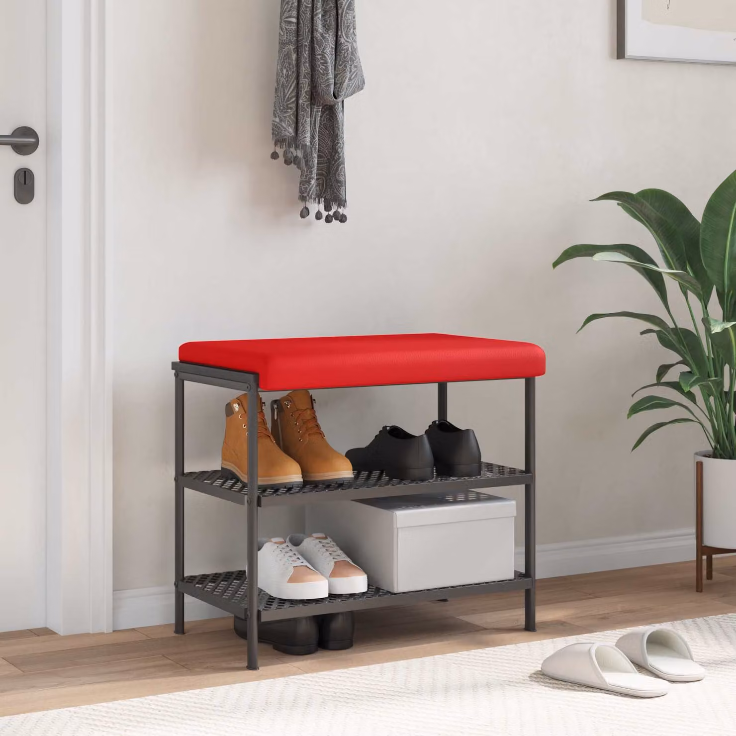 Cuscino per panchina vidaXL in similpelle rossa con imbottitura in schiuma e base antiscivolo, L: 60 cm, P: 35 cm, H: 3,5 cm