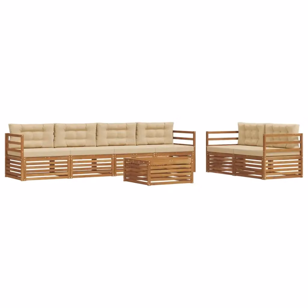 Set di divani da esterno vidaXL a forma di U composto da 7 pezzi in legno di acacia con cuscini beige – 2