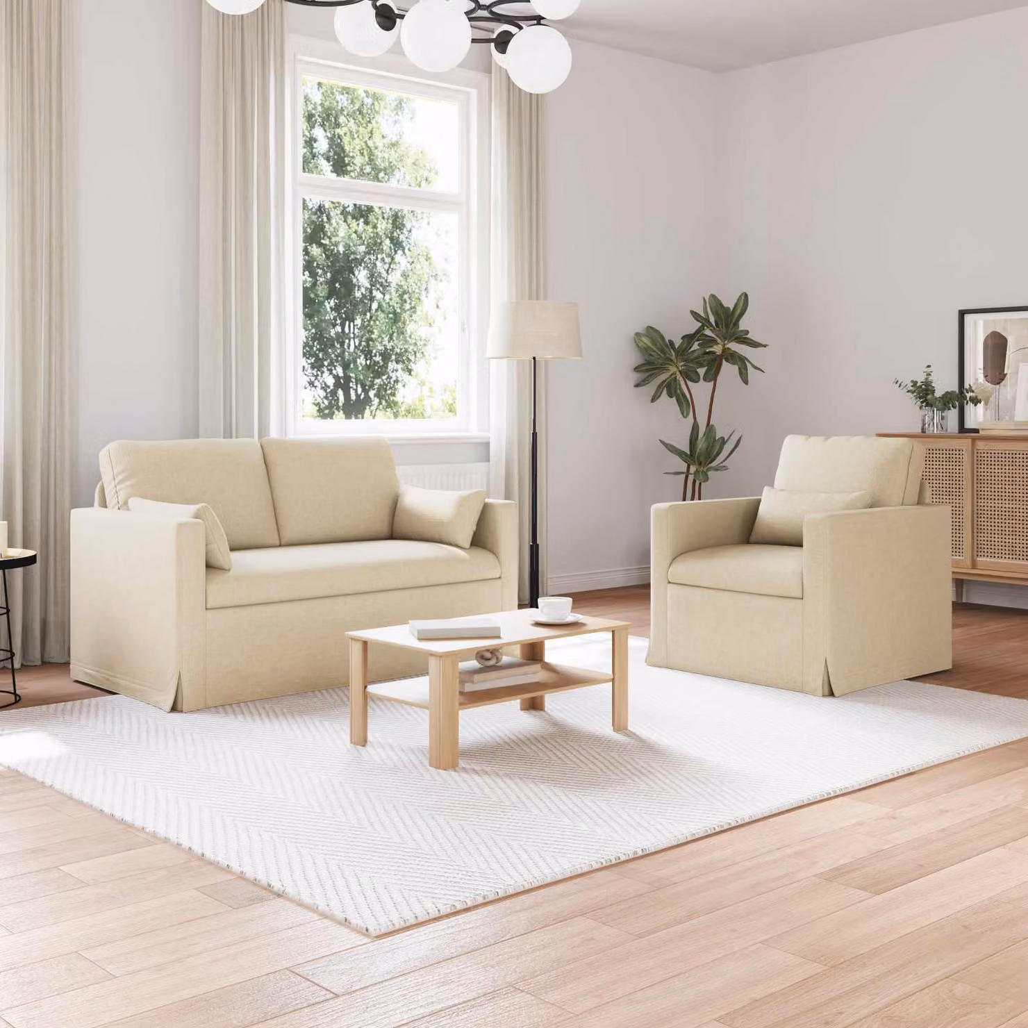 Set di 2 divani vidaXL in tessuto beige per soggiorno e camera da letto L: 139 cm, P: 78 cm, H: 80 cm – 1