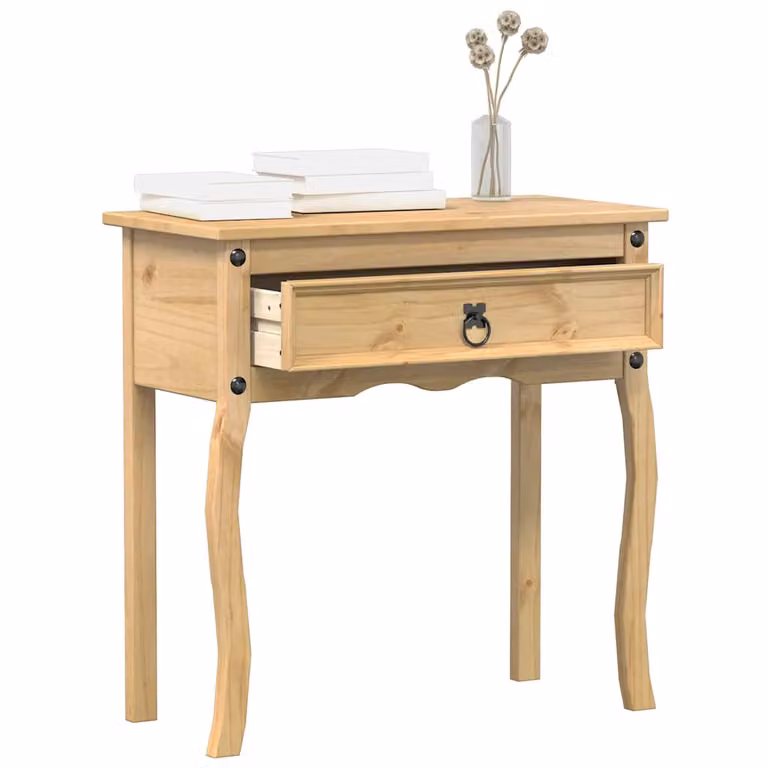 vidaXL Tavolino Consolle Corona in Legno di Pino e Metallo, Marrone, L/P/H: 73 x 35 x 73 cm