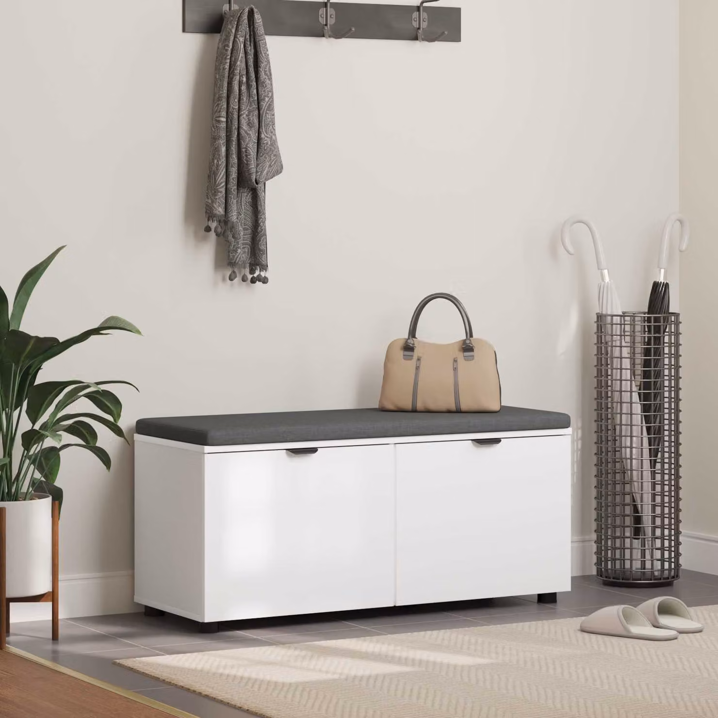 vidaXL Panca per ingresso con scarpiera moderna in bianco L: 100 cm, P: 38 cm, H: 46 cm