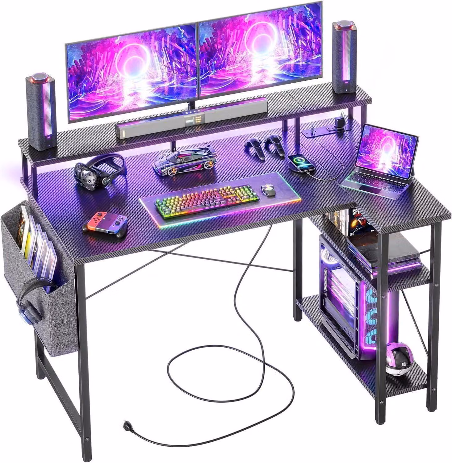Scrivania ad angolo con ciabatta LED 120x70 cm Vani portaoggetti Scrivania per computer