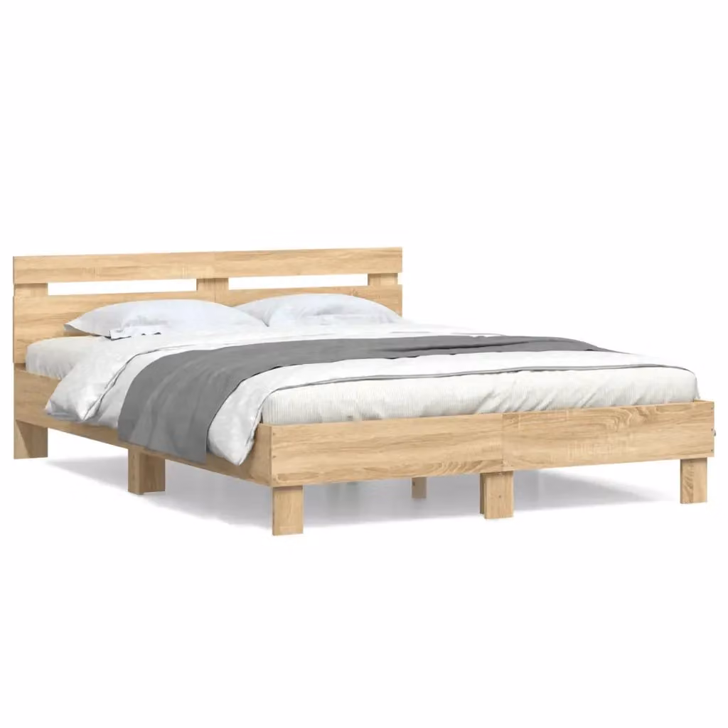 Letto con giroletto e testiera vidaXL in legno rovere color marrone L 140 cm x P 200 cm – 2