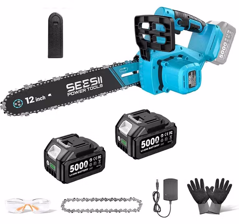 Troncatrice a batteria - Troncatrice senza fili - 20 V - 1200 W - Motore brushless - Lame da 30 cm - 2 batterie da 5,0 Ah - Ideale per lavori di giardinaggio e lavorazione del legno