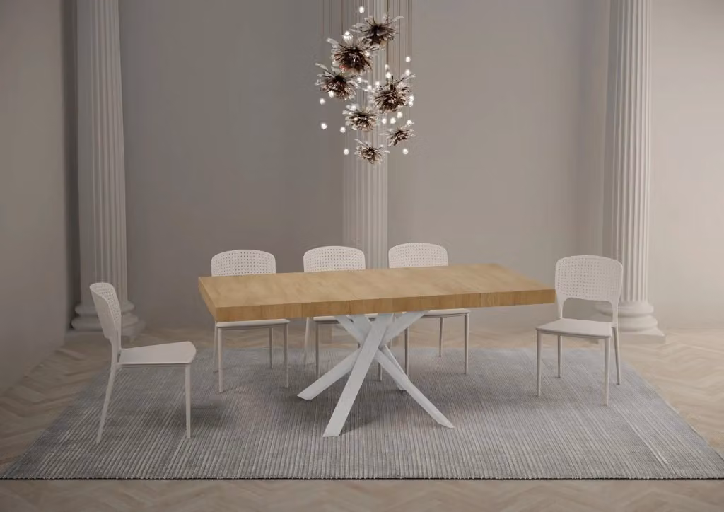 Tavolo allungabile Clerko Premium Itamoby in quercia natura con gambe bianche L/P/H: 90 x 90/194 x 76 cm – 2