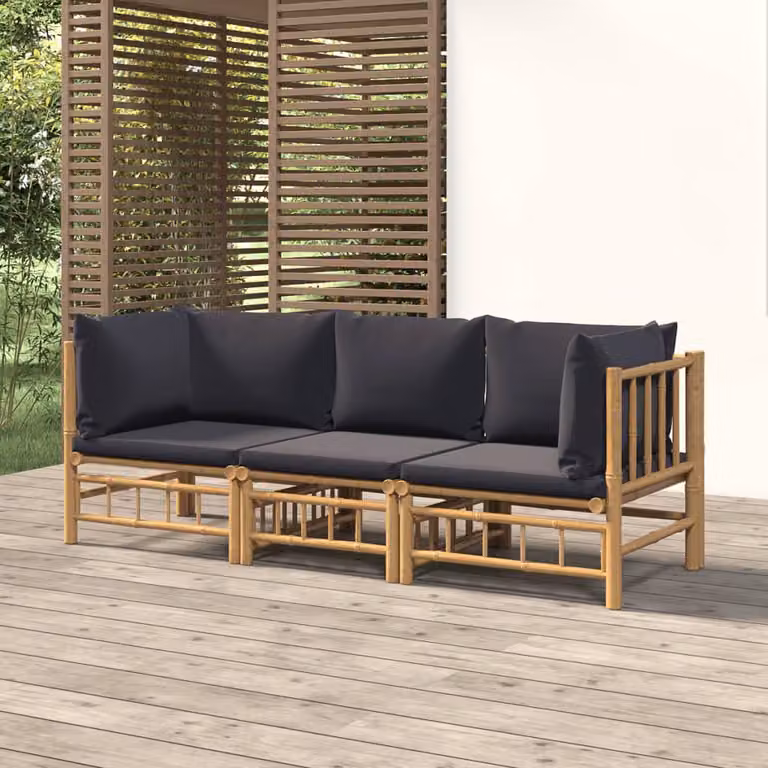 Set Salotto da Giardino vidaXL in Legno di Bambù con Cuscini, Design Moderno a L, Grigio e Marrone