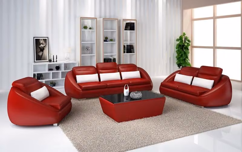 Luxus Möbel Sofagarnitur Couch Sofa Polster 3+2 Rote Sitzpolster Gruppe Garnitur