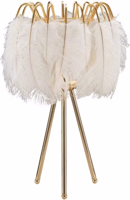 Lampada da Tavolo Feather Stand GIORDANOSHOP in Metallo e Plastica Oro e Bianco Ø40 x H60 cm