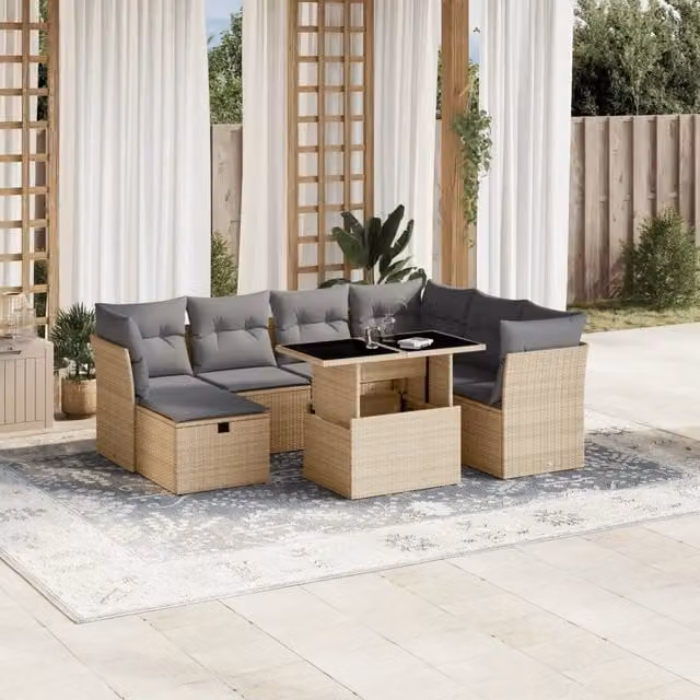 Set Divano da Giardino 8 pz con Cuscini Beige in Polyrattan 3274679