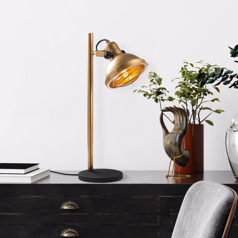 Opviq, Spoly 13800 - Oro, lampada da tavolo, CORPO IN METALLO, oro, 58 x 28 x 18 cm