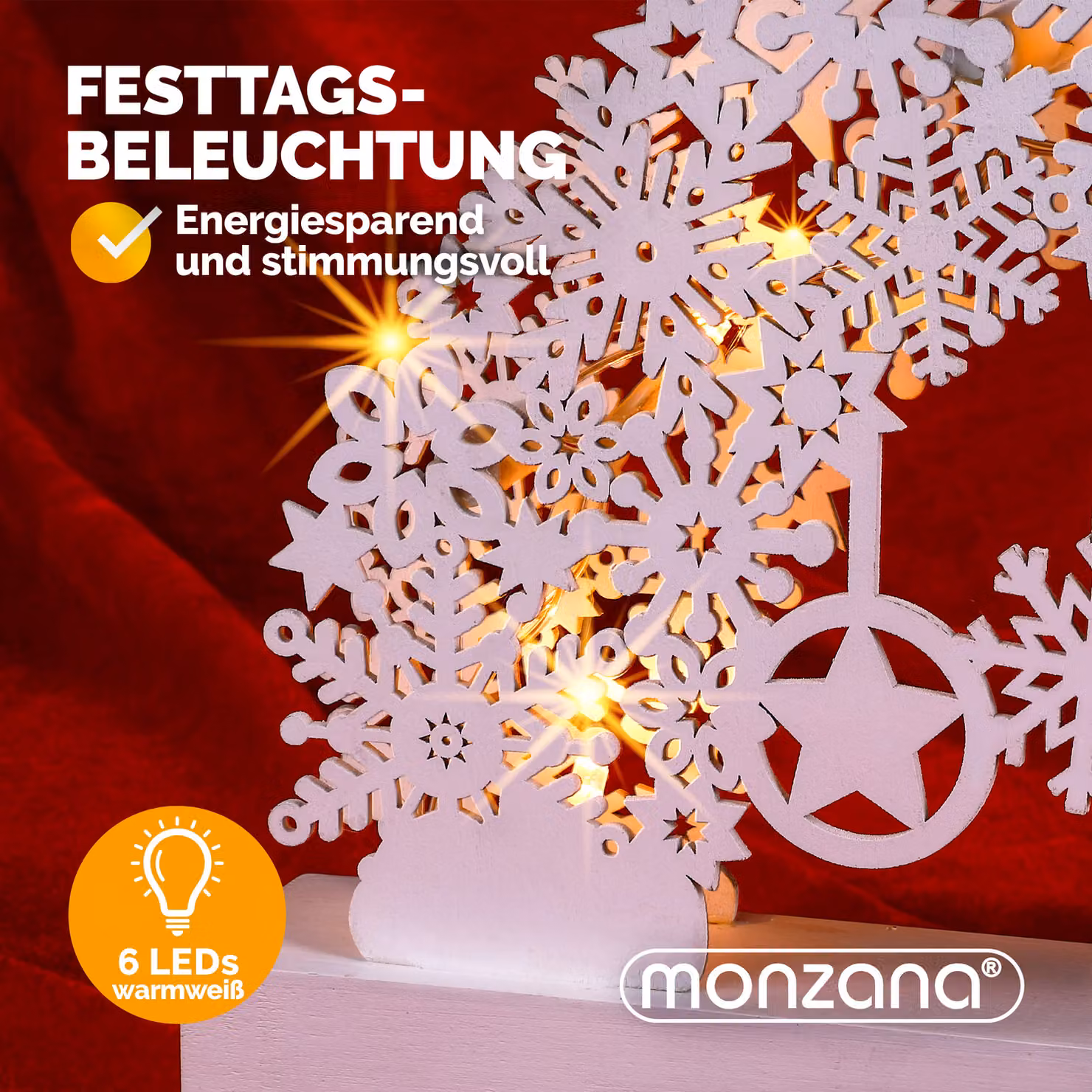 Arco natalizio Monzana in legno con fiocco di neve bianco e decorazioni a stella per tavolo – 3